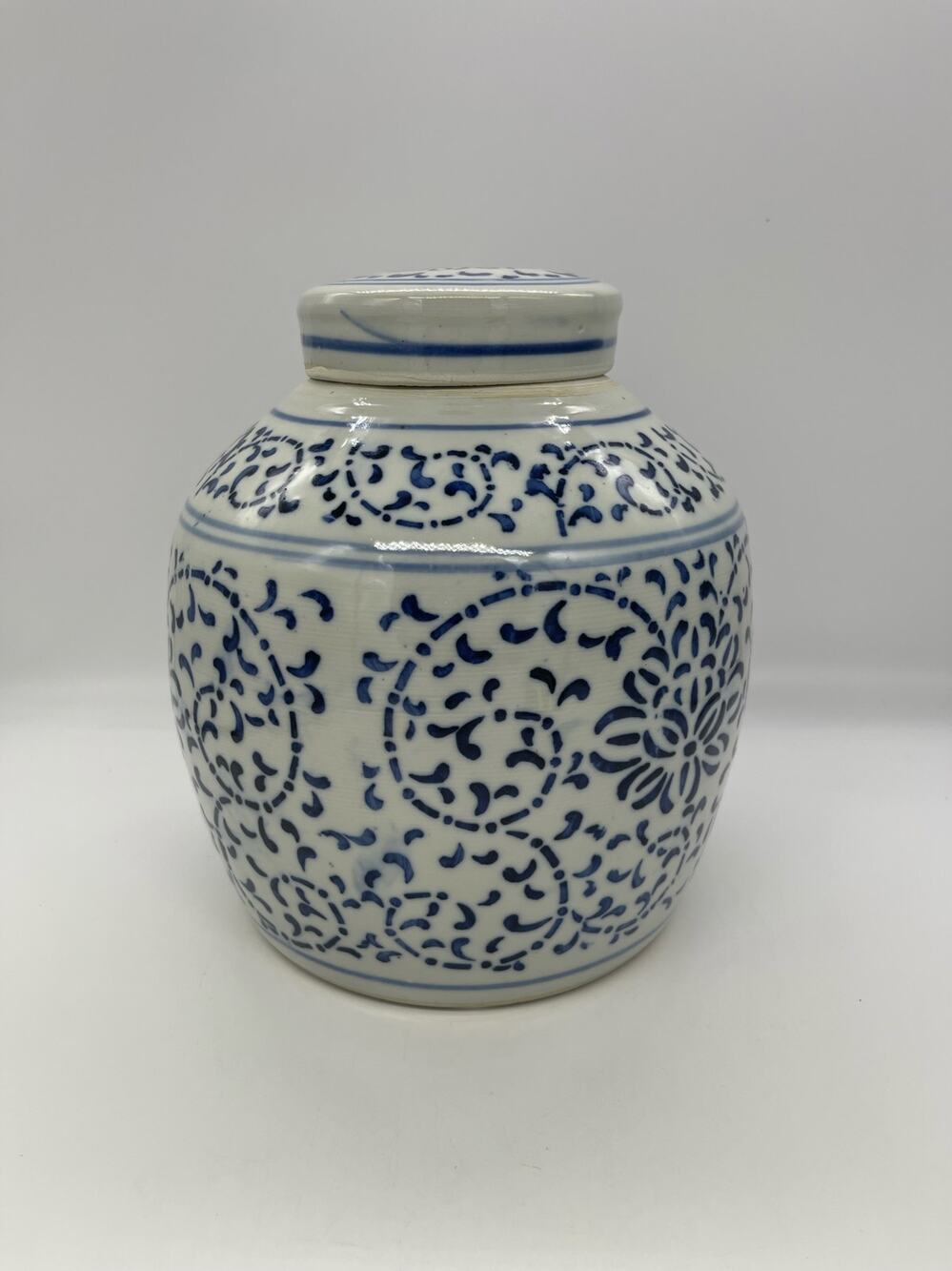 Large Blue & White Ceramic Jar with Lid